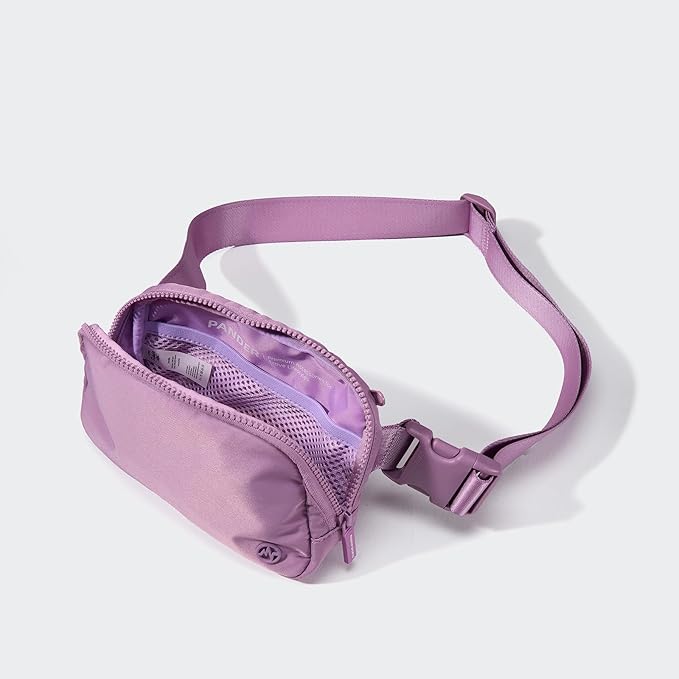Pander Two Way Zipper Fanny Pack Nylon Everywhere Belt Bag for Women, Water Repellent Waist Packs, Crossbody Bags with Adjustable Strap (Light Purple).