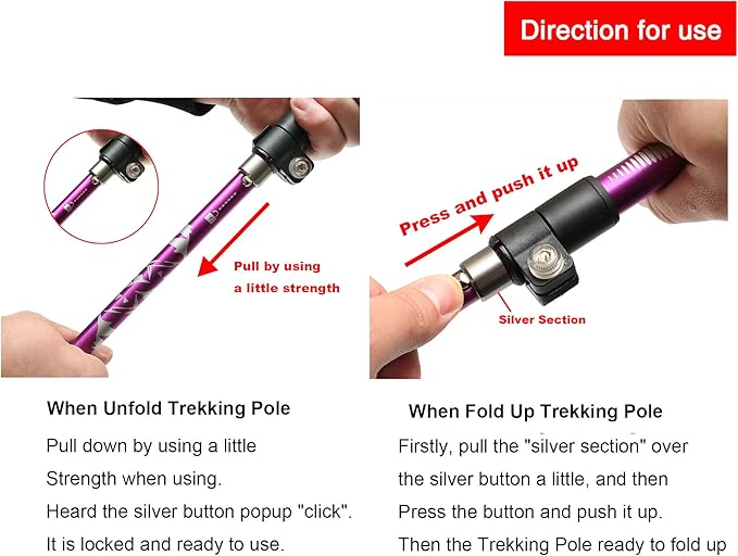 A ALAFEN Aluminum Collapsible Ultralight Travel Trekking Hiking Pole for Men and Women (Fits 5'3" - 6'2")