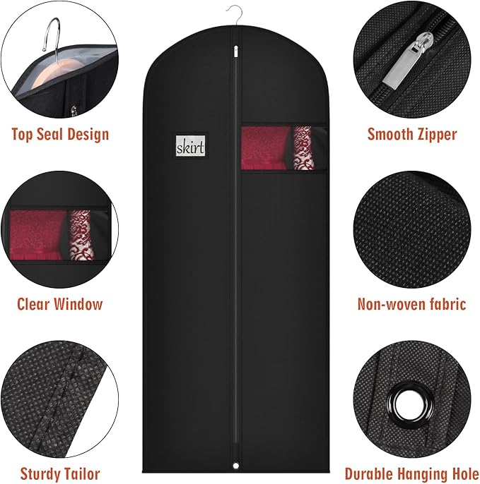 Univivi 5 Pack Garment Bags for Hanging Clothes, 60 Inch Dress Cover with Clear Window and ID Card Holder, Breathable Full Zipper Dust Cover for Dresses, Coats, Jackets