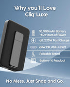 myCharge CliqLuxe Magnetic Wireless Power Bank 10,000mAh | iPhone & MagSafe Compatible | Qi2.2 25W Mag Safe Portable Charger | Built-in Stand | 20W PD USB-C Port | Premium Black Fabric