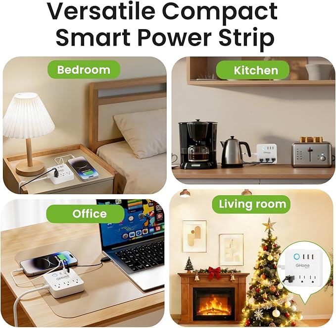 GHome Smart Power Strip Surge Protector 10A, Smart Plug that Works with Alexa & Google Home, 6 in 1 WiFi Outlets with APP Control, White Extension Cord 2.4G WiFi Only, ETL FCC Listed, No Hub Needed