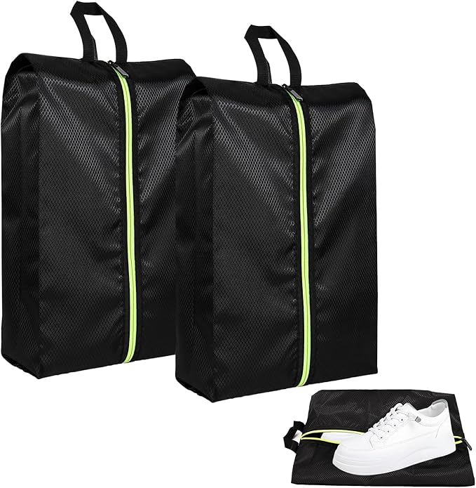 2 PCS Smell Proof Shoe Bags for Travel, Cleat Bags for Sports Smell Proof with Zipper and Handle, Large Capacity Odor-Resistant Soccer Cleats Bag, Shoe Bag for Travel Women, Basketball, Soccer(Black)