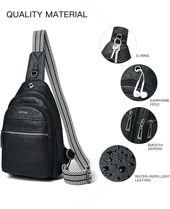 LATMAP Sling Bag For Women Faux Leather Small Casual Daypack Backpack Fanny Pack Crossbody Chest Bags Purse