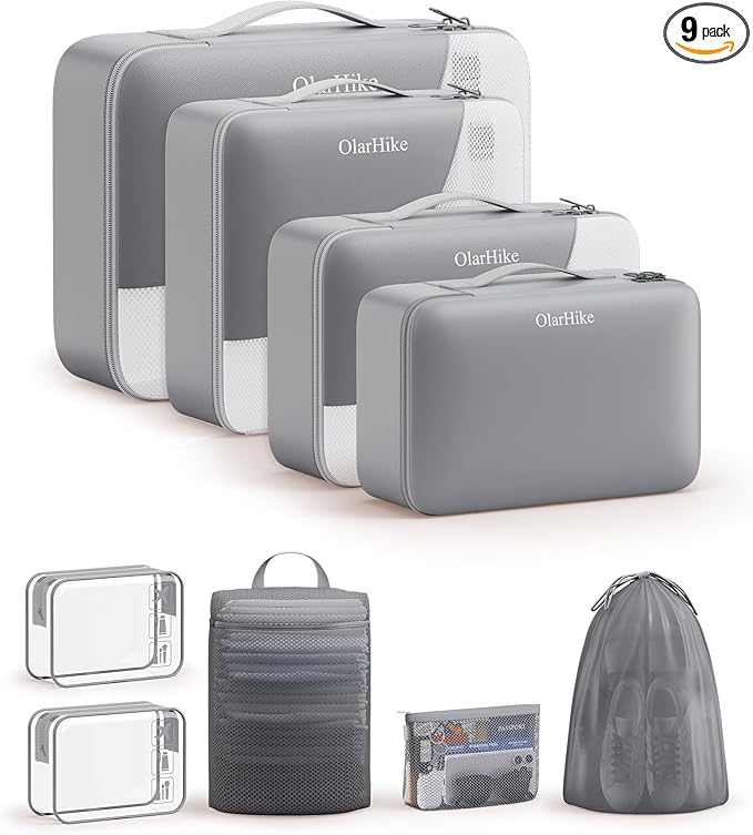9 Set Packing Cubes for Travel, Gifts for Women Mom,Anti-Tearing Suitcase Organizer,OlarHike Vacation Essentials & Accessories for Cruise Ship