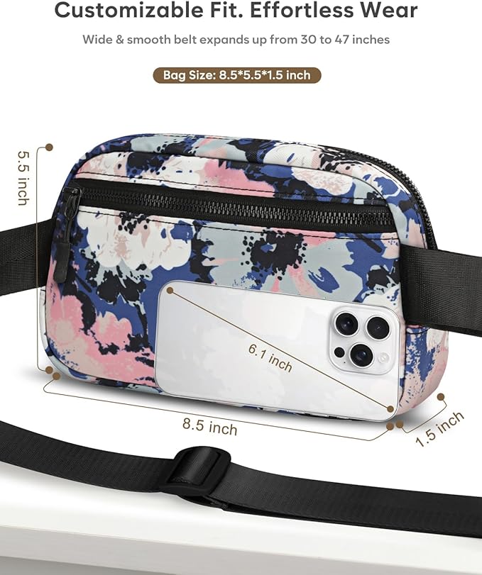 Pritent Fanny Packs for Women Cross Body Bag Waterproof Belt Bag with Adjustable Strap and Zipper Back Pocket Small Crossbody Bags Fashion Waist Packs for Workout Travelling(Watercolor Print)
