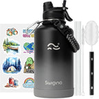 Swigina [2-IN-1 LID] 64 oz Insulated Water Bottle with Silicone Boot (48hrs Cold/24hrs Hot) - DIY Stickers, Leakproof, BPA Free, Half Gallon