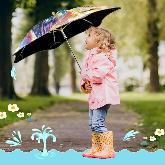 ALAZA Kids Umbrella Stick Umbrellas Cute Umbrella for Boys Girls Toddler UV/Sun Rain Windproof