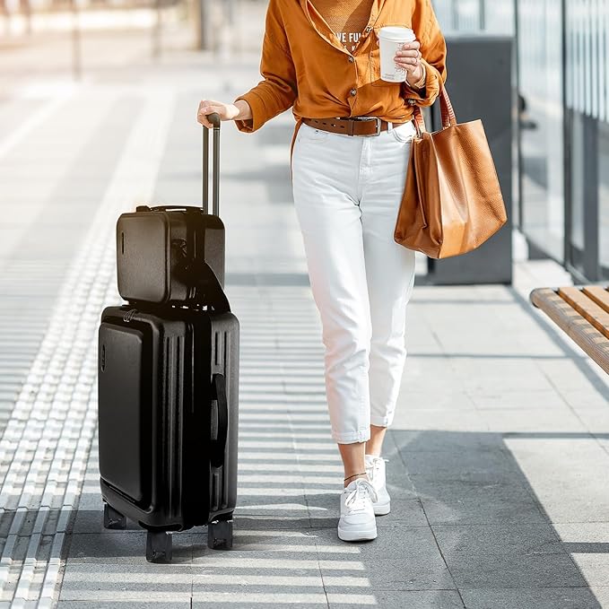 22 Inch Carry On Luggage 22x14x9 Airline Approved, Carry On Suitcase with Wheels, Hard-shell Carry-on Luggage, Durable Luggage Carry On, Jet Black Small Suitcase with Cosmetic Carry On Bag