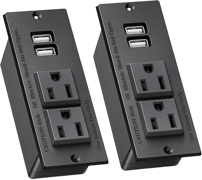 2-Pack Recessed Power Strip Desktop Power Grommet Conference in Desk Outlet Power Socket 2 Outlets &2 USB Ports 10 FT Extension Power Cord, ETL Listed
