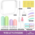ME.FAN 18 Pack Travel Bottles for Toiletries, TSA Approved Travel Size Containers Set, Silicone Squeezable Portable Split Bottle, Travel Accessories for Conditioner, Shampoo, Lotion - Bright