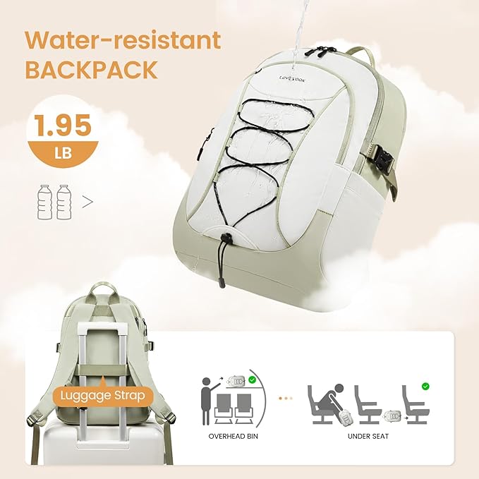 LOVEVOOK Mens Backpack with Giant Tumbler Holder Pocket,18 Inch Everyday Laptop Backpack Commuter Travel Work Computer Bag for Women,Casual Hiking College Teacher Back Pack Daypack,White-Bean Green