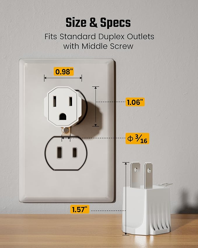 3 Prong to 2 Prong Adapter, ETL Listed Polarized Grounding Converter, Portable Plug Adapter, 3 Pin to 2 Pin Power Adapter for Wall Outlets Plugs, Heavy Duty Wall Plug for Old Homes White (4 Pack)