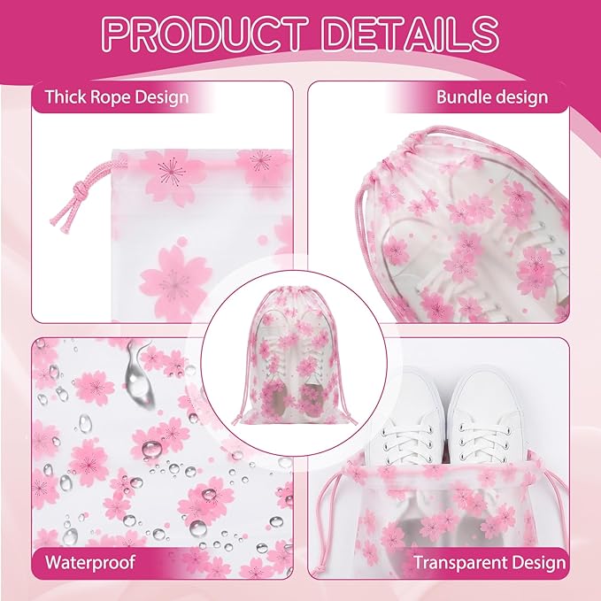 Shoe Bags for Travel, Travel Shoe Bags for Packing, Large Waterproof Portable Drawstring Travel Shoe Storage Bag Travel Essentials Women for and Men (Flowers)