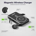 Magnetic Portable Charger Built-in Cables,10000mAh Fast Charging Wireless Charger Station External Battery Pack Slim Pocket Size Power Bank with Stand Compatible with iWatch, iPhone