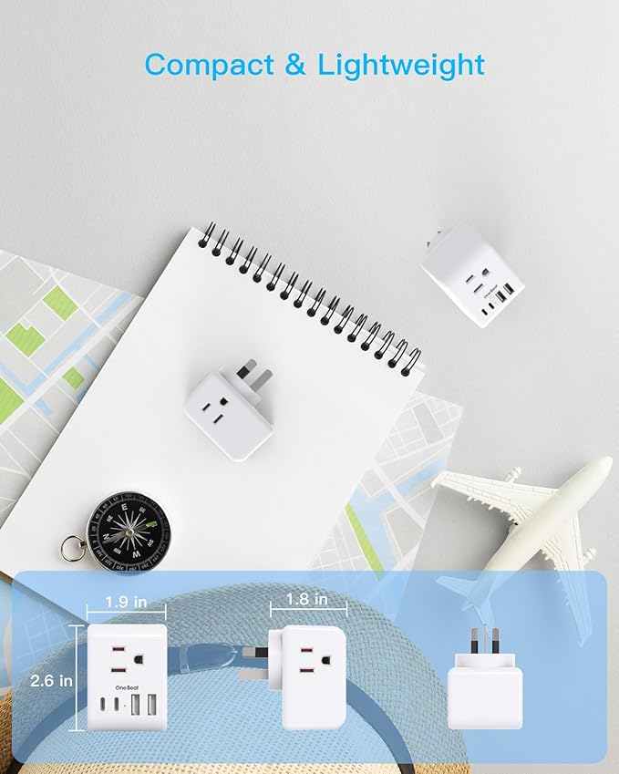 2 Pack Australia New Zealand Power Plug Adapter, Australia Travel Adapter with 3 American Outlets 4 USB Charging Ports (2 USB C), Type I Plug Adapter for US to Australia, Argentina, China