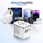 VYLEE Universal International Power Travel Plug Adapter, 5 in 1 European Travel Plug Adapter W/ 3.5A 2xUSB-A and 2xUSB C Wall Charger and Worldwide AC Outlet for Europe USA UK AUS Asia (White Grey)