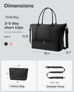 HOTOR Travel Duffel Bag - Weekender Bags for Women, Gym Tote Bags with Shoe Compartment, Carry On Overnight Bag with Toiletry Bag for Travel Essentials and Travel Accessories, Black, 15.8"×18.1"×8.7"