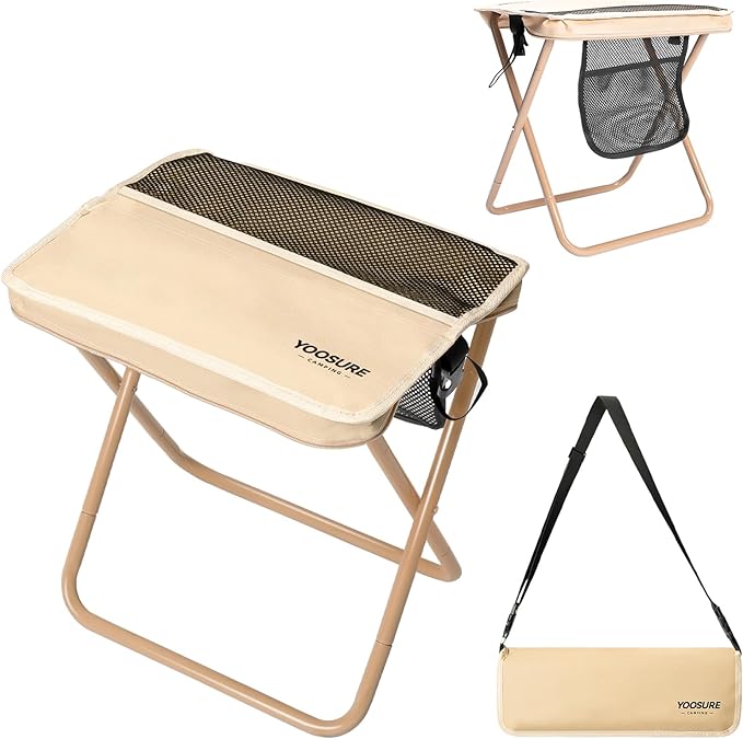 16" Extra Tall XL Portable Chair for Adults, Collapsible Purse Chair Heavy Duty Camp Seat with 3 Storage Pockets for Fishing Hiking Gardening, Lightweight Travel Purse Stool