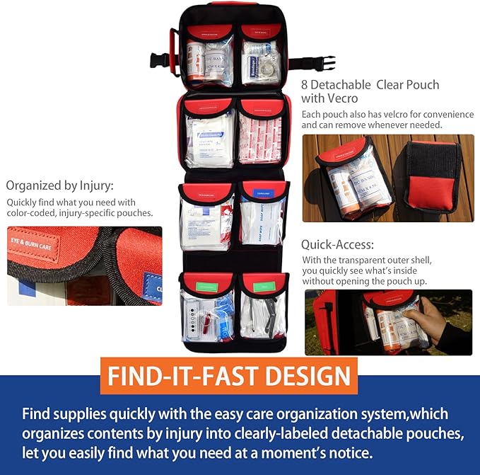 418-Piece First Aid Kit for Home, Travel, Camping, Hiking & Outdoor Emergencies, Tear-Resistant Survival Kits for Business, Vehicle & School, Multi-Use Emergency Medical Supplies