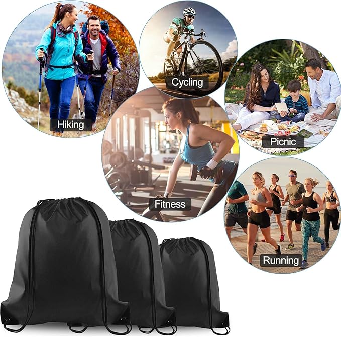 PLULON 15 Pcs Black Drawstring Bags, Drawstring Backpack Bulk, Classic Gym Backpack Bags for Yoga Traveling Outdoor Sports