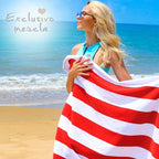 Exclusivo Mezcla 4 Pack Cotton Oversized 35x70 Inches Soft Cabana Stripe Thick Beach Towel, Super Absorbent Travel Bath Pool Towel (Red)