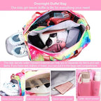 Gym Travel Duffle Bag for Girls - Gymnastics Sports Dance Bag with Shoe Compartment & Wet Pocket Unicorn Kids Travel Bag Teens Weekender Sleepover Carry