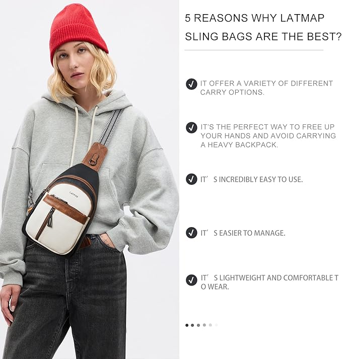 LATMAP 7L Sling Bag For Women Men Backpack Fanny Pack Crossbody Chest Travel Shoulder Belt Bags Purse Handbag PU Leather