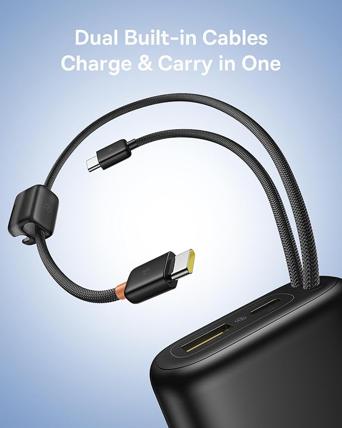 Baseus Picogo Magsafe Portable Charger, Qi2 15W 0.5" Ultra Slim 10000mAh Wireless Power Bank, Bundle with Power Bank Fast Charging 67W, 10000mAh Small Portable Charger Built-in Dual USB C Cable
