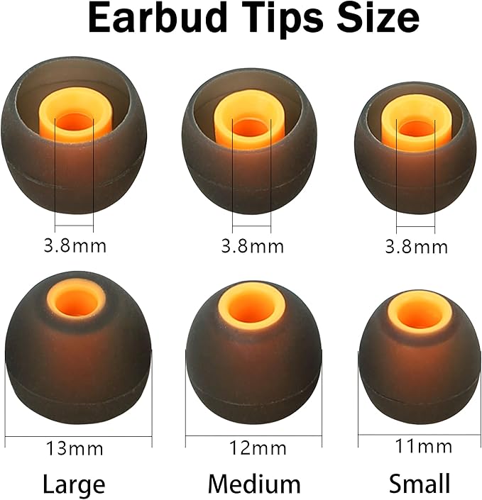 Silicone Replacement Earbud Covers Fit Most in-Ear Earbuds(Inner Hole 3.8mm -5.1mm) Headphone Ear Tips 9 Pairs S M L