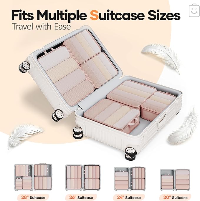 Veken 6/9/11 Set Compression Packing Cubes for Travel Essentials,Compressible Expandable Large Luggage Suitcase Organizer Bags for Clothing,Durable Space Saver Storage Bags(Beige)