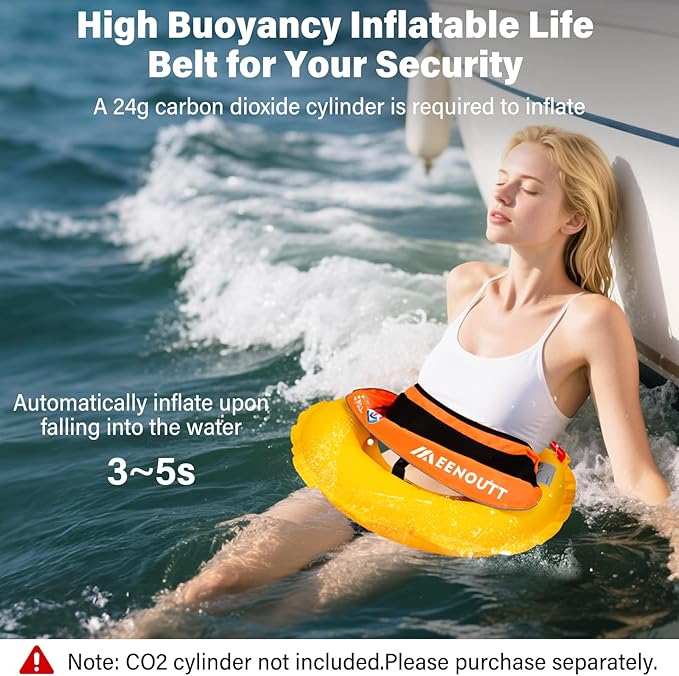 Automatic Inflatable Belt Pack Water Sports Jacket Waist Belt PFD for SUP Paddleboarding Fishing Boating Kayaking（fit 80-330 lbs） (Orange)