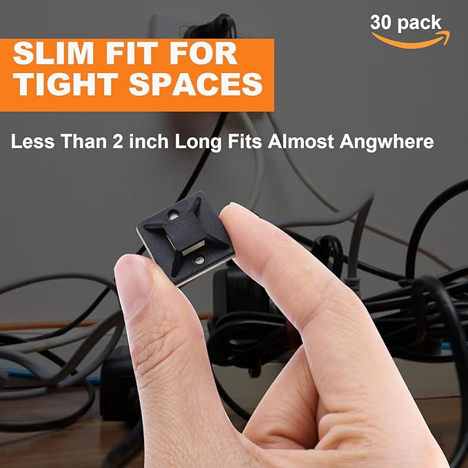 30 Pack 2 inch Zip Tie Adhesive Mounts Self Adhesive Cable Tie Base Holders with Multi-Purpose Tie wire clips with screw hole,Anchor stick on wire holder with 8 inch zip ties（White）
