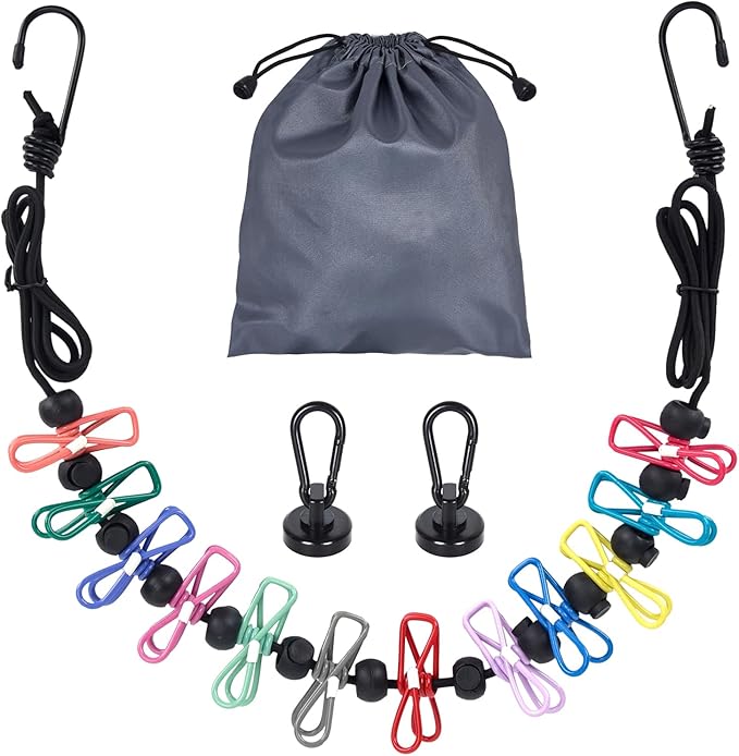Magnetic Clothesline for Cruise Ship, Travel Clothesline with 12 Clothespins for Cruise Ship Essentials, Clothes Drying Rack with Strong Magnets Hooks and Storage Bag for Cruise Ship Cabin Outdoor