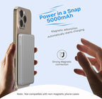 JUOVI Magnetic Wireless Power Bank Ultra-Slim 5000mAh Portable Charger 20W PD Fast Charging Mini Battery Pack with USB-C Cable Compatible for Magsafe Airpods i-Watch iPhone 16 15 14 Series (White)