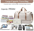 Extra Large Travel Duffle Bag,Carry on Overnight Bag with Shoes Compartment,Weekender Bags for Women for Travel Business Trips Sport Hospital,3 Pcs Set,Beige & Brown