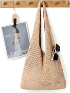 WantGor Crochet Bags, Beach Mesh Tote Bag Womens Shoulder Shopping Handbag Casual Travel Totes Bag Foldable Hobo Bags