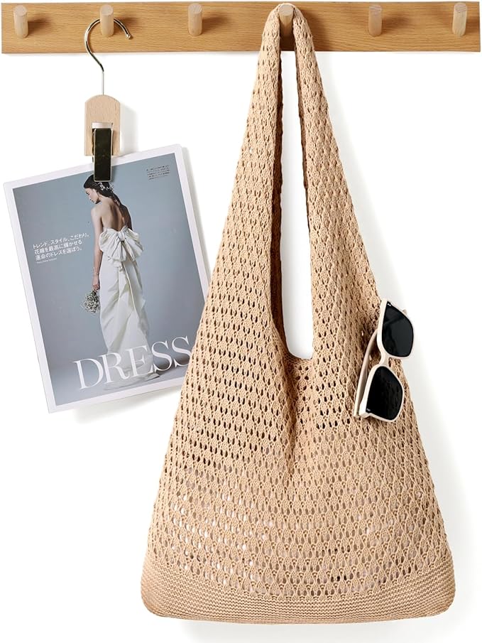 WantGor Crochet Bags, Beach Mesh Tote Bag Womens Shoulder Shopping Handbag Casual Travel Totes Bag Foldable Hobo Bags