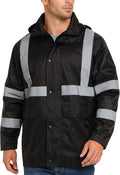 Bass Creek Outfitters Mens Rain Jacket - Waterproof Hooded High Visibility Safety Coat with Reflective Strips