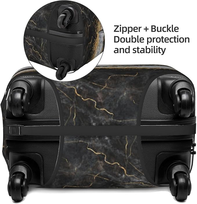 Travel Luggage Cover Suitcase Protector, White Black Gold Marble Abstract Washable Elastic Suitcase Baggage Cover Double-sided with Zipper Closure for Wheeled Suitcase Fits 25-28 Inch Luggage