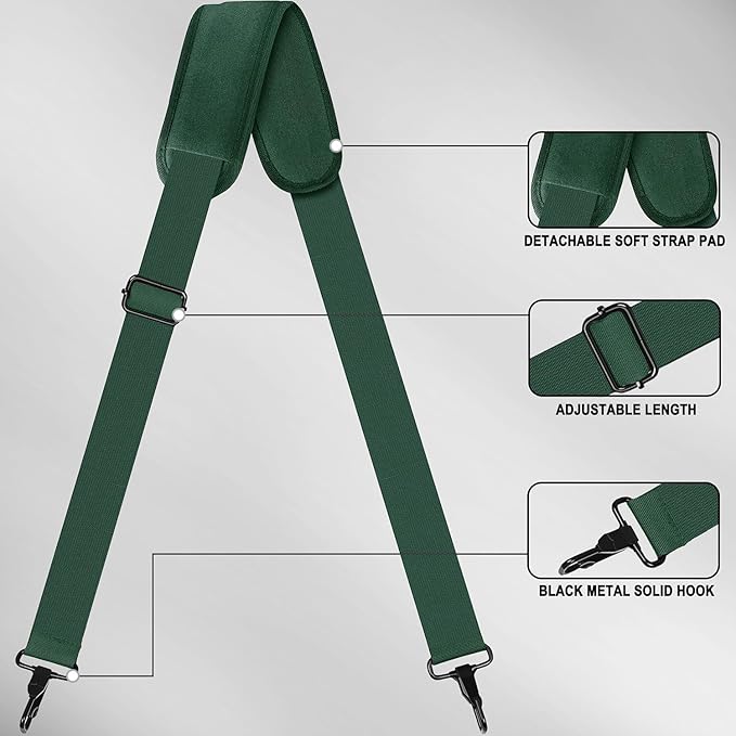 Shoulder Strap 72 inch, Universal Replacement Laptop Shoulder Strap with Adjustable Buckles and Metal Hooks for Briefcase Laptop Messenger Bag Crossbody Bag Luggage/Duffel, Green