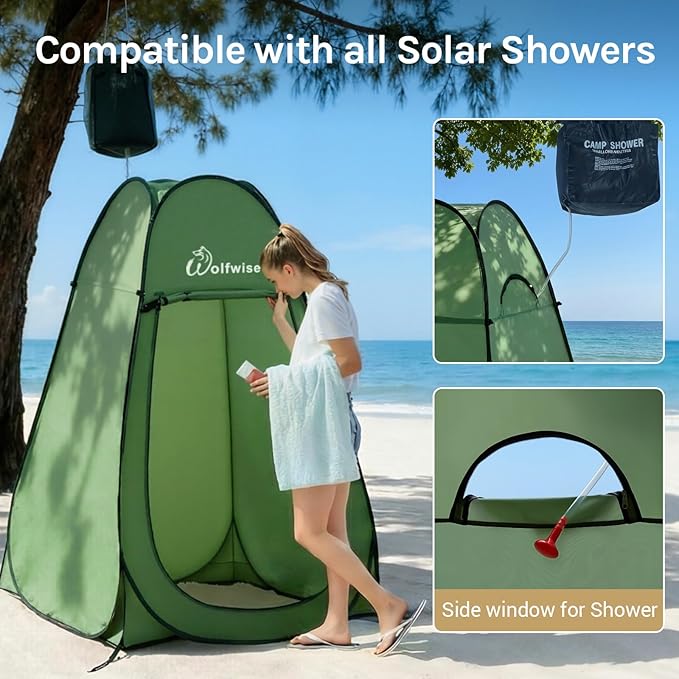 Wolfwise Pop Up Shower Tent, Portable Instant Changing Tent with Ventilation Window & Carry Bag, Privacy Bathroom Toilet for Beach, Camping & Outdoor, Width 47 ", Height 75 ", Green