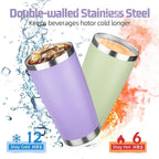 20 oz Tumbler with Lids and Straws, Stainless Steel Insulated Travel Coffee Mug, Double Wall Vacuum Insulated Tumblers, Powder Coated Coffee Tumbler for Cold & Hot Drinks (Light Purple,6pack)
