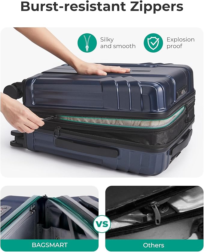 BAGSMART Expandable Carry On Luggage 22x14x9 Airline Approved, 20 Inch Travel Luggage with Spinner Wheels, Lightweight Hard Shell Suitcase Carry on Dark Blue