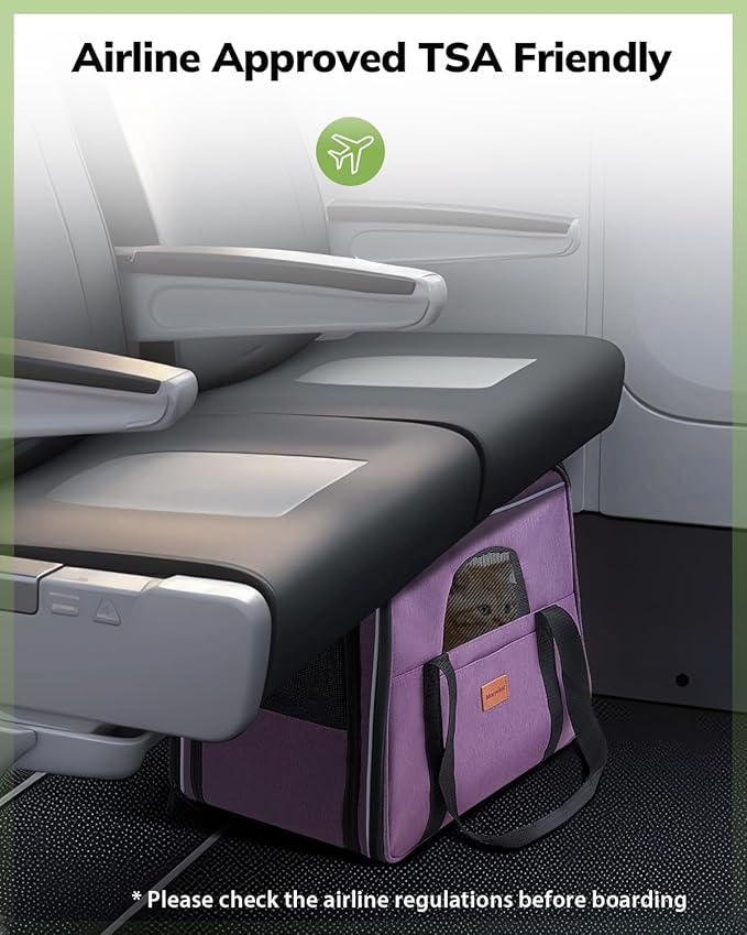 Morpilot Cat Carrier - Cat Carrier Soft for Medium or Large Cats up to 20lbs, with Dual-Sided Cushion, Secure Buckle and Foldable Bowl, Dog Carriers for Small Dogs(Purple)-17.3" L x 12.2" W x 13.4" H