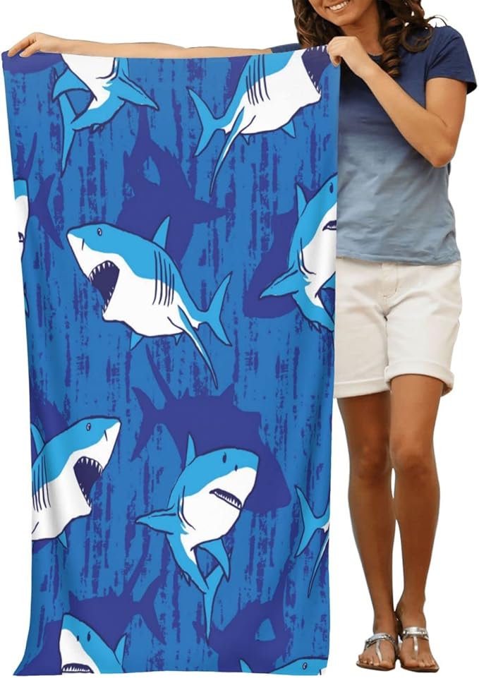 COMFAR Cute Shark Microfiber Beach Towel for Boys, Personalized Beach Towels for Kids, Sand Free Beach Towel Sandproof, Quick Dry Pool Towel 30"x 60"