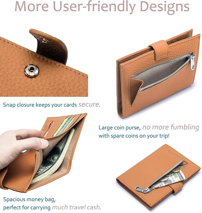 Leather RFID Passport Wallet for Travel – Slim Passport Holder for Women & Men with Card Slots, Zippered Coin Pocket, SIM Slot – Cash Slot Compact Travel Wallet Mother's Day Gift Box (Brown)
