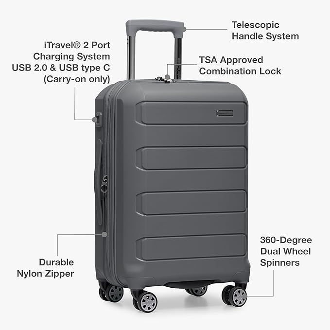 Traveler's Choice Pagosa Hardshell Expandable Luggage with Spinner Wheels, Gray, 3-Piece Set (22/26/30)