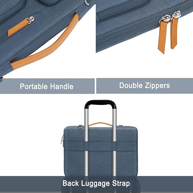 MOSISO 360 Protective Laptop Shoulder Bag,15 inch Computer Bag Compatible with MacBook Air 15 inch M5 M4 M3 M2/Pro 15, Dell XPS Plus,Side Open Messenger Bag with 4 Zipper Pockets&Handle, Haze Blue