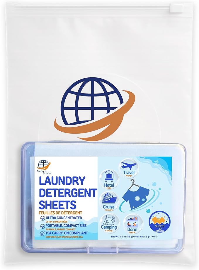 Travel Laundry Detergent Sheets 30 Pack – Hand Wash or Machine Wash Travel Detergent, Compact Sink Washing Detergent Strips for Clothes on Trips, Hotels & Cruises