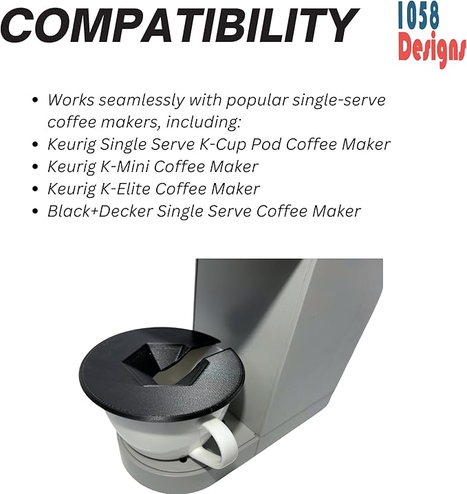 Coffee Mug Cup Splash Splatter Guard Screen compatible with Keurig and other single serve brewing machines by 1058 DESIGNS (Black)